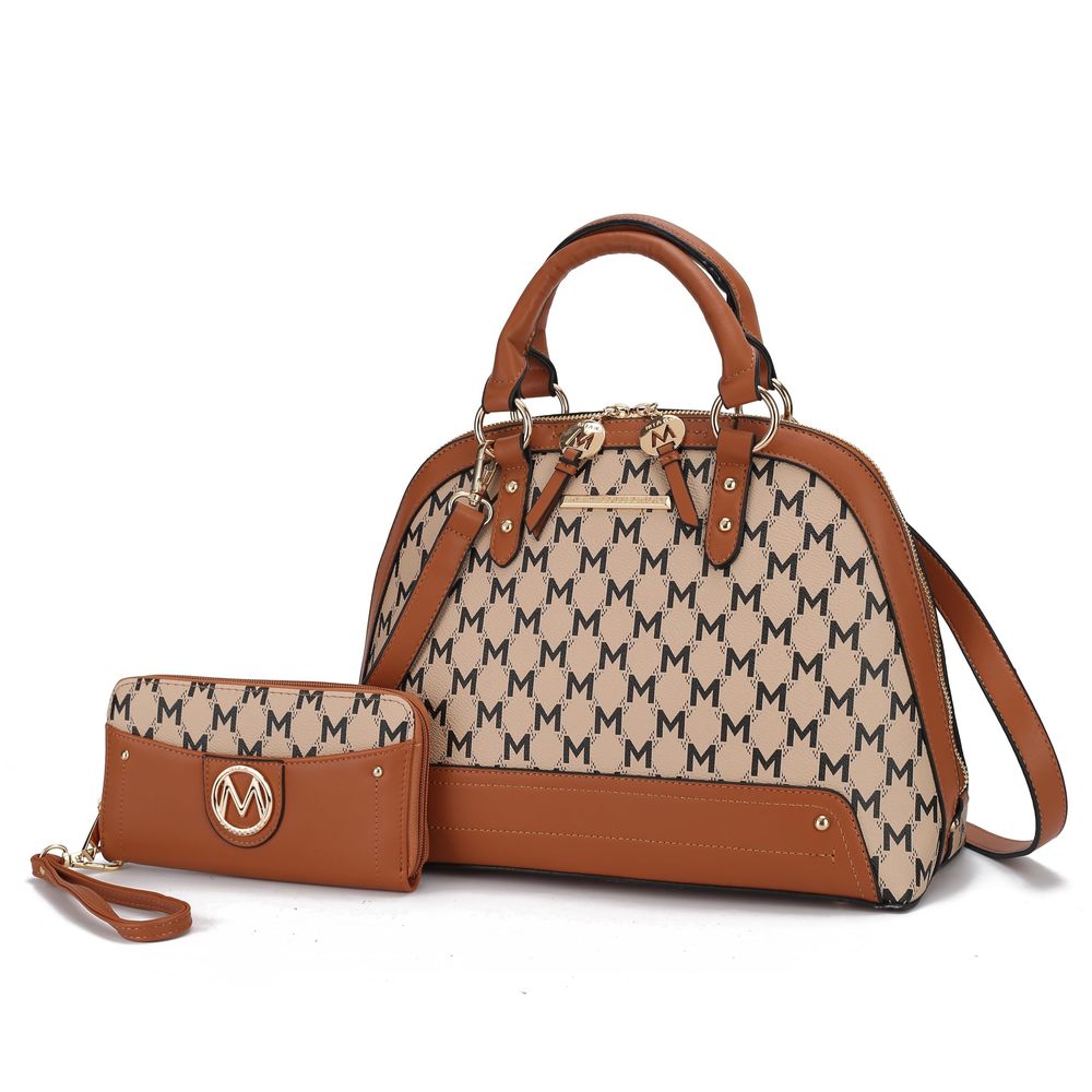 Mkf Set Crossbody Satchel Bag & Wristlet Wallet Purse Pu <3